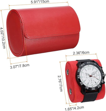 HARFINGTON Watch Roll Travel Case 2 Slot Portable Leather Watch Case for Men and Women, Watches Storage Organizer with Removable Pillows for Traveling, Display, Home Storage, Red
