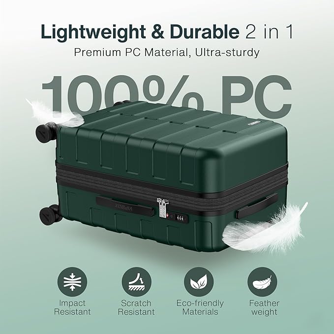 Luggage Sets 3 Piece (3-YEARS VIP SERVICE) Hardside Expandable Ultra Durable Polycarbonate Lightweight Carry On Travel Suitcase with TSA Lock Spinner Wheels, Forest Green