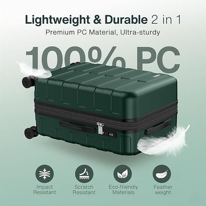 Luggage Sets 3 Piece (3-YEARS VIP SERVICE) Hardside Expandable Ultra Durable Polycarbonate Lightweight Carry On Travel Suitcase with TSA Lock Spinner Wheels, Forest Green