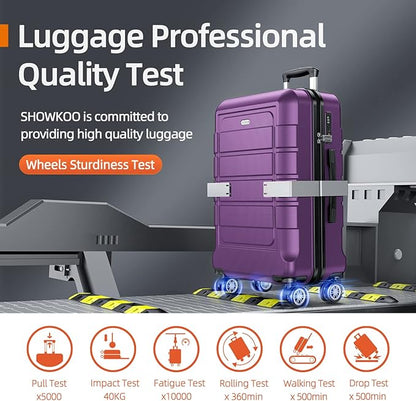 SHOWKOO Luggage Sets Expandable PC+ABS Durable Suitcase Sets Double Wheels TSA Lock 4 Piece Luggage Set Purple