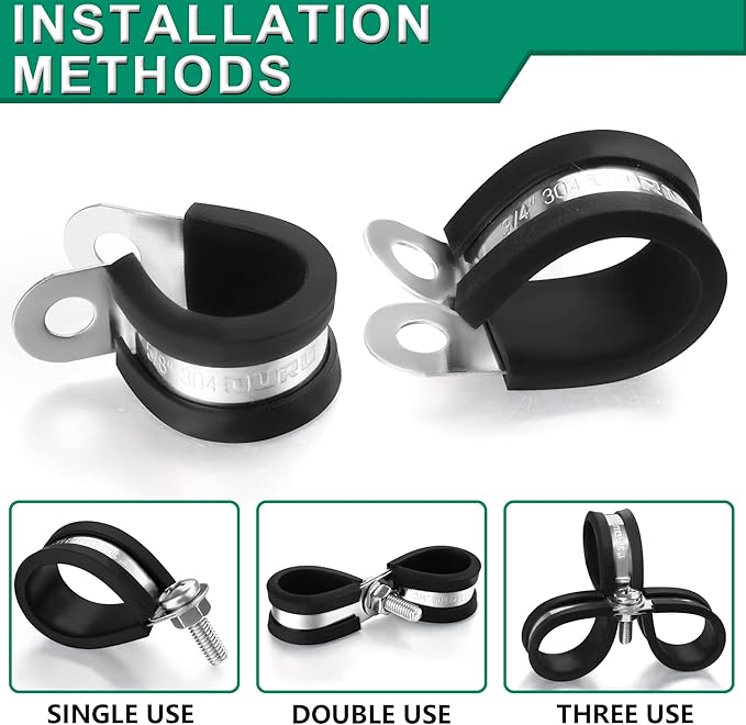 30PCS Cable Clamps Assortment Kit,7 Sizes—1/8" 3/16" 1/4" 5/16" 3/8" 1/2" 3/4" Stainless Steel Rubber Coated Cushioned Insulated Cable Clamp,Automotive Wire Pipe Clamps