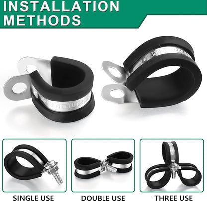 50PCS Cable Clamps 1-1/2 Inch 304 Stainless Steel Cable Clamps Rubber Coated Cushioned Insulated Cable Clamp,Automotive Wire Clamps,Pipe Clamps,Metal Clamp for Tube,Wire Cord Installation(38mm)