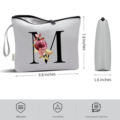 Vavabox A-Z Personalized Makeup Bag, Birthday Gifts for Women Mom, Gifts for Best Friend, Bride Bridesmaid Cosmetic bag (M, Grey)