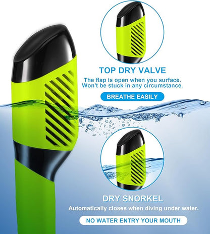 Aegend Snorkeling Gear for Adults Youth Kids, Dry Snorkel Set Panoramic View Enhanced Anti-Leak and Anti-Fog Technology, Adjustable Strap for Snorkeling Scuba Diving Swimming with Mesh Bag