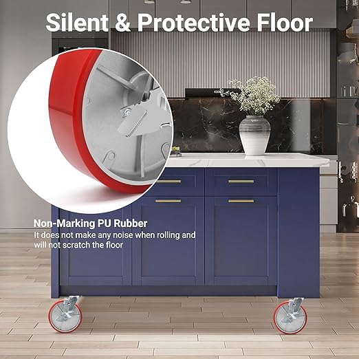 Nefish 8 Inch Heavy Duty Industrial Grade Casters Wheels, Aluminum Core PU Castor Set of 4, Durable Plate Swivel Casters with Brake 6000 LBS, Anti-Corrosion Wheels for Industrial, Equipment