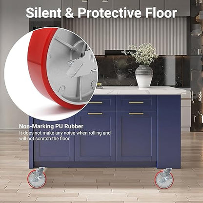 Nefish 8 Inch Heavy Duty Industrial Grade Casters Wheels, Aluminum Core PU Castor Set of 4, Durable Plate Swivel Casters with Brake 6000 LBS, Anti-Corrosion Wheels for Industrial, Equipment