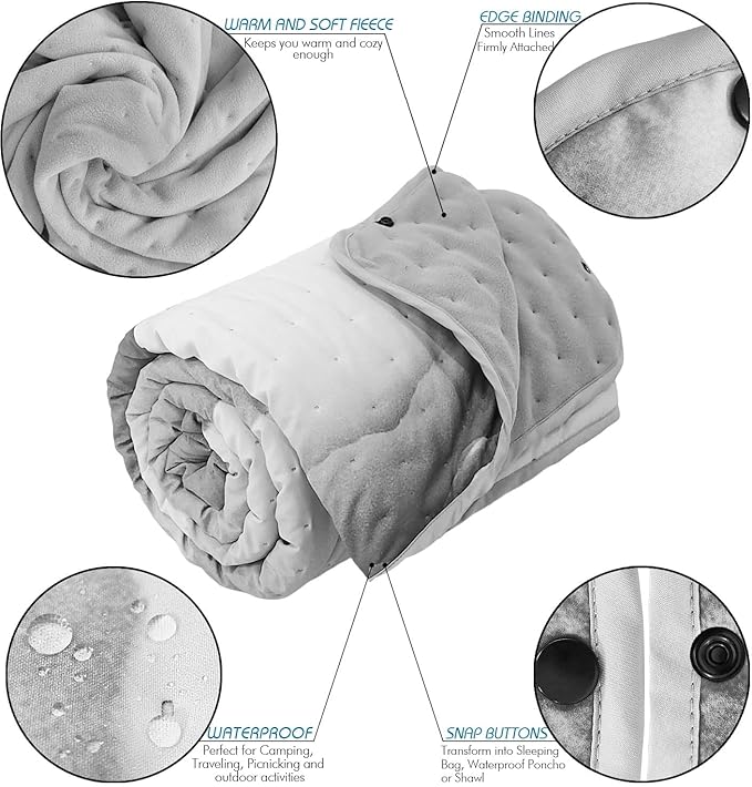 Outdoor Camping Quilt, Warm Thick Blanket with Polar Fleece Packable Down Wearable Camp Blankets with Snap Buttons Soft Puffy Quilt for Cold Weather (Mountains, 76'' x 56'')