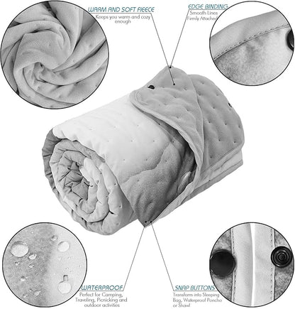 Outdoor Camping Quilt, Warm Thick Blanket with Polar Fleece Packable Down Wearable Camp Blankets with Snap Buttons Soft Puffy Quilt for Cold Weather (Mountains, 76'' x 56'')