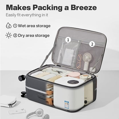 mixi 24 Inch Checked Luggage PC Hard Shell Suitcase Top Opening Aluminum Frame Travel Suitcases with Wheels, Rock Gray