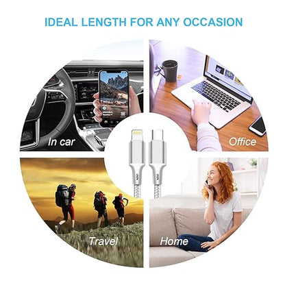 cugunu USB C to Lightning Cable 5 Pack 3/3/6/6/10FT iPhone Charger Apple MFi Certified Power Delivery Fast Charging Cord Compatible with iPhone 14/13/12/11/XS/XR/X/8 - Silver