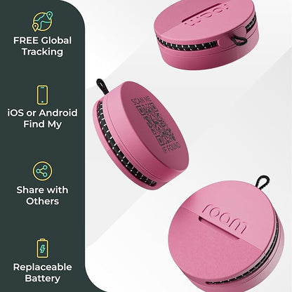 Roam Smart Tracker | Eco-Friendly Travel Tracker with Built-in Elastic Strap | QR Lost & Found, Global Find My Network | Replaceable Battery | No Extra App or Subscription Needed | 2-Pack, Pink