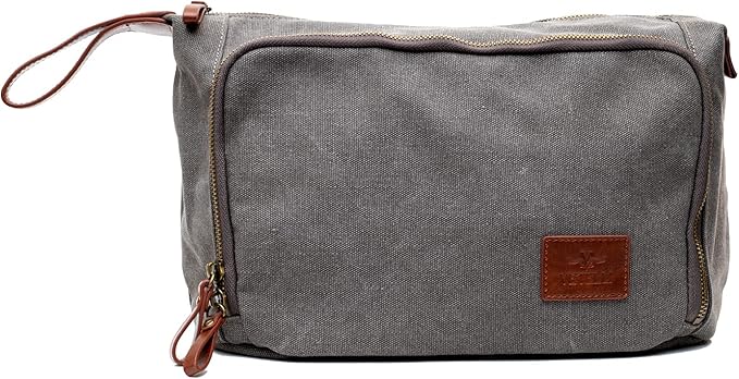Vetelli Vintage Canvas Toiletry Bags, Travel In Style, Waterproof Canvas Dopp Kits, Durable (Messner) (Light Gray)
