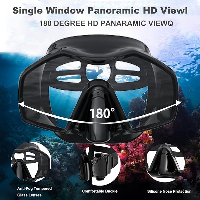 Snorkeling Gear for Adults,Dry-Top Snorkel Mask Set with Tempered Glass,Anti-Fog & Anti-Leak Panoramic Swim Mask,Adjustable Snorkel Kit with Carry Bag for Scuba Diving,Swimming,Travel