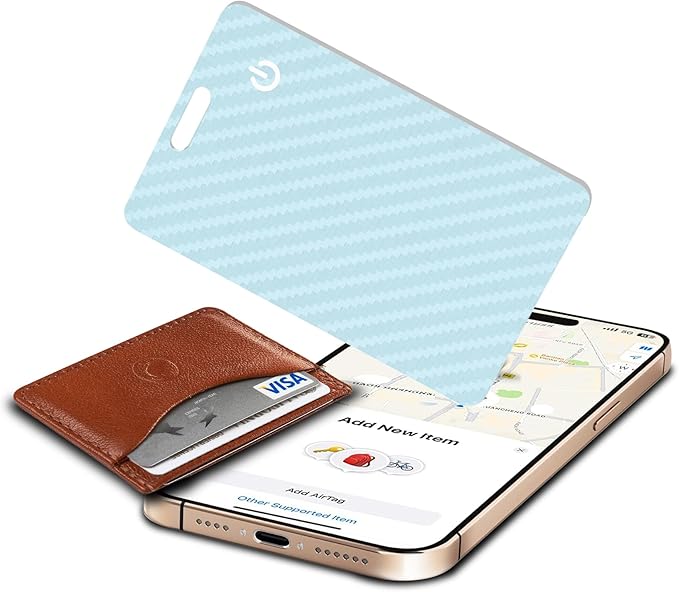 Wallet Tracker Card, Slim Rechargeable Bluetooth Item Locator, Smart Finder Compatible with Apple Find My for Wallet, Luggage, Passport, IP68 Waterproof (iOS Only) (Carbon Fiber Blue)