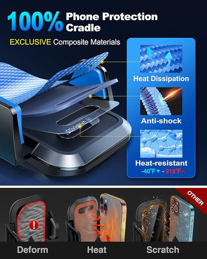 VANMASS【85+LBS Strongest Suction & Military-Grade Ultimate Car Phone Mount【Patent & Safety Certs】 Cell Phone Holder Truck for Dashboard Windshield Vent for iPhone 17 Pro Max 16 15 Desk Mounts, Blue