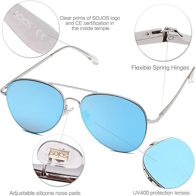 SOJOS Classic Aviator Sunglasses for Women Men Metal Frame Spring Hinges SJ1030