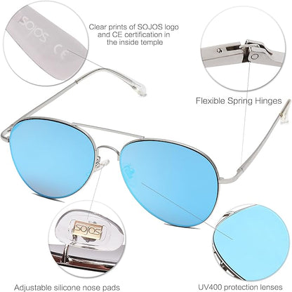 SOJOS Classic Aviator Sunglasses for Women Men Metal Frame Spring Hinges SJ1030