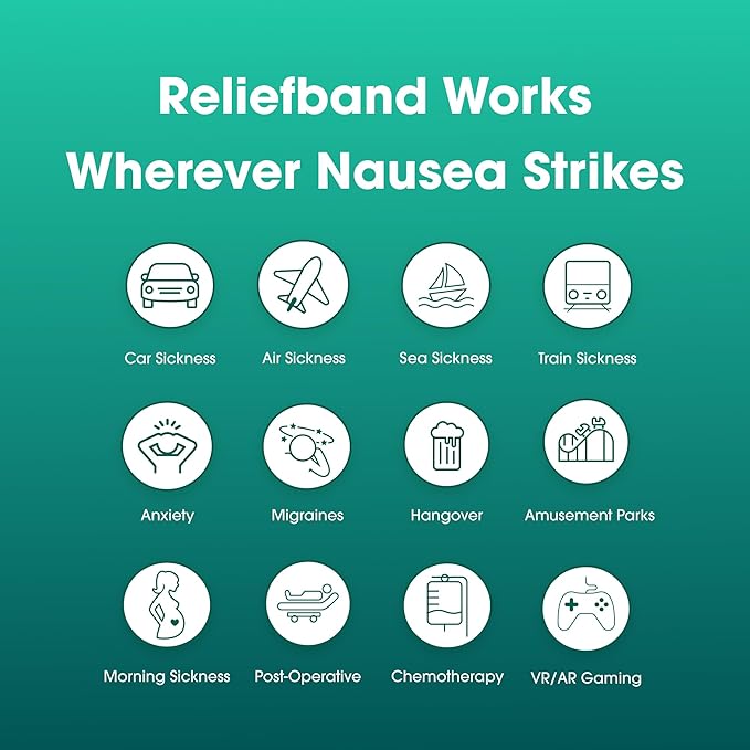 Reliefband Classic Anti-Nausea Wristband for Motion Sickness, Morning Sickness, Travel, Sea Sickness & Vomiting Relief - Motion Sickness Wristband FDA Cleared Drug-Free, Fast-Acting Nausea Relief Band