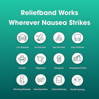 Reliefband Classic Anti-Nausea Wristband for Motion Sickness, Morning Sickness, Travel, Sea Sickness & Vomiting Relief - Motion Sickness Wristband FDA Cleared Drug-Free, Fast-Acting Nausea Relief Band