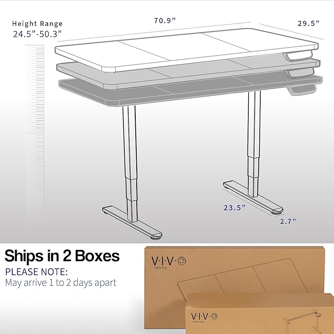 VIVO Electric 71 x 30 in Dual Motor Sit Stand Desk, Memory Height Adjustment, 2B Series, Dark Gray Top White Frame, DESK-KIT-2W7G