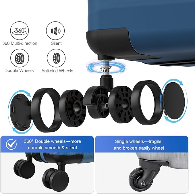 Travel Suitcase Sets 3 Piece, Expandable Hardshell Luggage Sets 3pcs with TSA Lock Spinner Wheels, Blue (20''/24''/28")