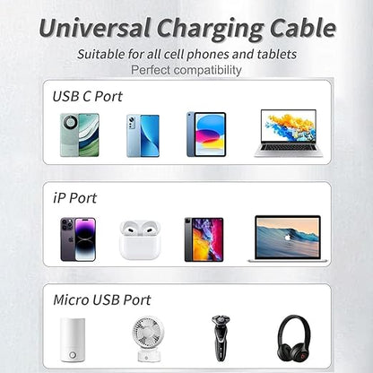 USB Cable PD Fast Charger Lighted Up (USB 6IN1 Braid Red),A Mobile Phone Data Cable, specifically a Fast Charging Cable, Crafted from Nylon Braided Material.