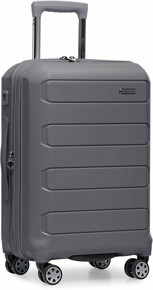 Traveler's Choice Pagosa Indestructible Hardshell Expandable Spinner Luggage, Gray, 22-Inch Carry-on