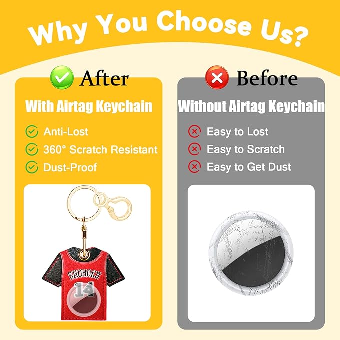 Leather Keychain for Airtag, Cute Protective Keychain Holder Compatible with Apple Air Tag,GPS Item Tracker Case Cover for Keys,Bags,Pets,Luggage(Jersey)