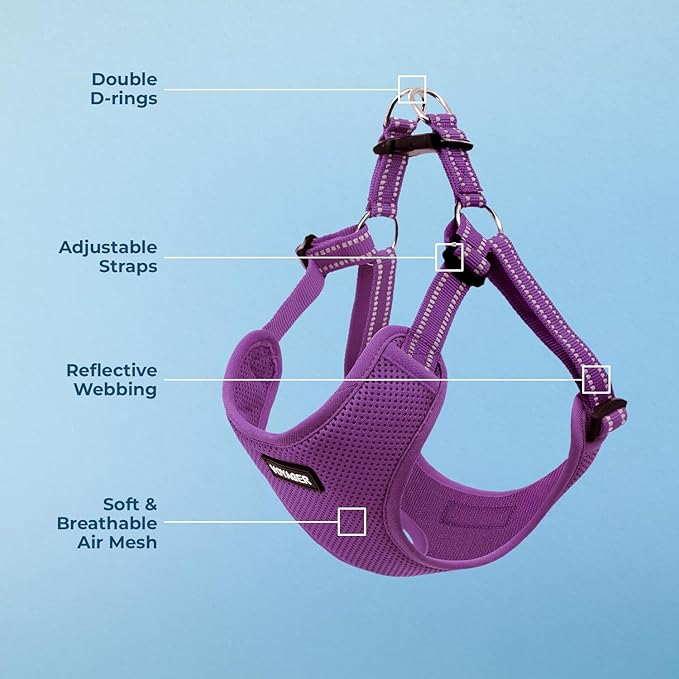Best Pet Supplies Voyager Mesh Dog Breathable Harness Reflective Stitching, All Weather Adjustable for Walking Training, or Running - Heavy Duty & Durable, Harness (Purple), XL