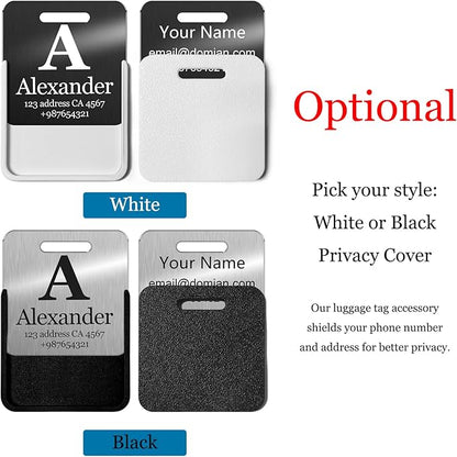 Customized Stainless Steel Luggage Tags: Personalize Your Suitcases, Backpacks, and Bags with Your Text - Custom Initial Text Name ID,Number(4 Pack)