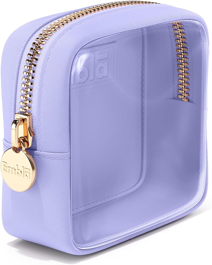 Embla London Makeup Bag Cosmetic Case, Clear Zipper Make Up Pouch and Toiletry Travel Tote, Cute Skincare Pouches for Women Girls, Preppy Purse Cosmetic Organizer, Mini Makeup Bags, Lilac
