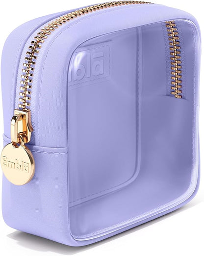 Embla London Makeup Bag Cosmetic Case, Clear Zipper Make Up Pouch and Toiletry Travel Tote, Cute Skincare Pouches for Women Girls, Preppy Purse Cosmetic Organizer, Mini Makeup Bags, Lilac