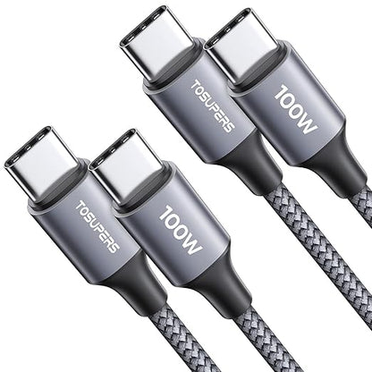 5FT USBC to USBC Cable 100W (2-Pack), USB C to USB C Fast Charging Cable Braided C to C Charge Cord for iPhone 17 16 15 Pro Max, Samsung Galaxy S25 S24 A16, MacBook Pro, iPad, Pixel