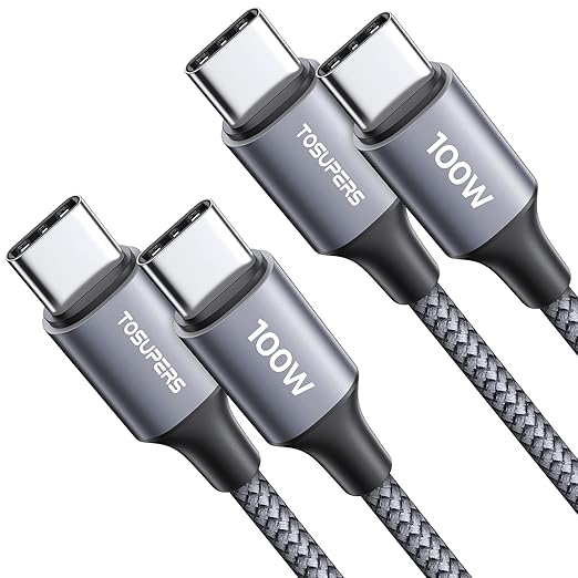 10FT USBC to USBC Cable 100W (2-Pack), Long USB C to USB C Fast Charging Cable Braided C to C Charge Cord for iPhone 17 16 15 Pro Max, Samsung Galaxy S25 S24 A16, MacBook Pro, iPad, Pixel