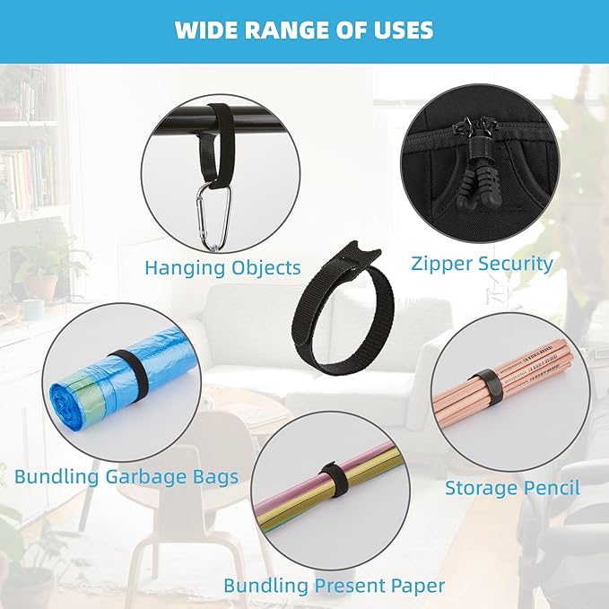 150 PCS Fastening Cable Ties Reusable, Multi-purpose 8 in Cable Management Ties with Hook and Loop, Adjustable Cord Ties for Organizing Home, Office and Data Centers, 5 Colors