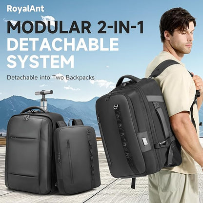 Travel Rolling Backpack,3 in 1 Carry on Backpack Flight Approved,Waterproof Personal Item Bag with Detachable Backpack,Extra Luggage Backpack 50L for Work Teacher College,Black