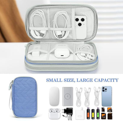 FYY Electronic Organizer, Travel Cable Organizer Bag Pouch Electronic Accessories Carry Case Portable Waterproof Double Layers All-in-One Storage Bag for Cable, Cord, Charger, Phone, Blue Pattern