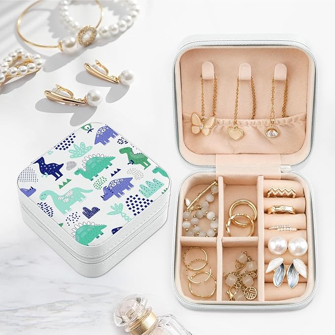 MAYCARI Jewelry Box with Cute Dinosaur Pattern Design, PU Leather Jewelry Travel Organizer Case-Rings/Earrings/Necklace Storage Box for Women Birthday Mom Friends Her Bridesmaids Girls s