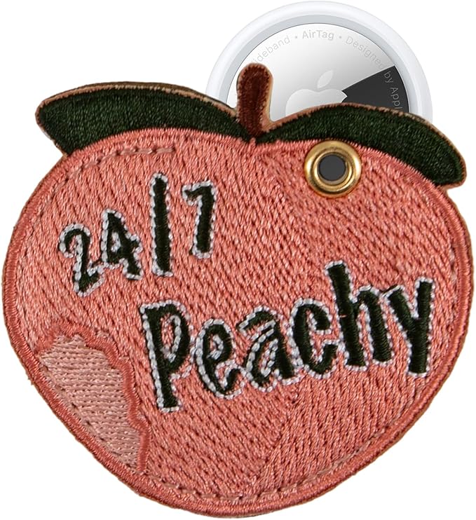 Sonix Keychain Case Compatible with Apple AirTag | Protective AirTag Cover Keychain Charm | 24/7 Peachy, Embroidered Peach Charm | Peach