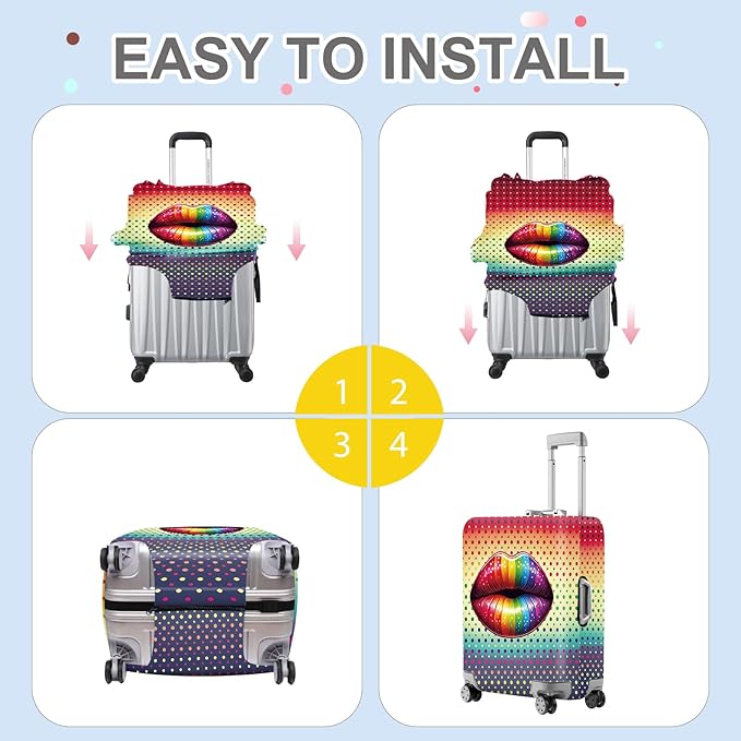 ANNA QUEEN Pop Art Rainbow Lips Luggage Cover, Colorful Suitcase Protector with Bold Lip Design, Stretchable, Washable Travel Cover for 28-30 Inch Luggage, Fun & Fashionable Style
