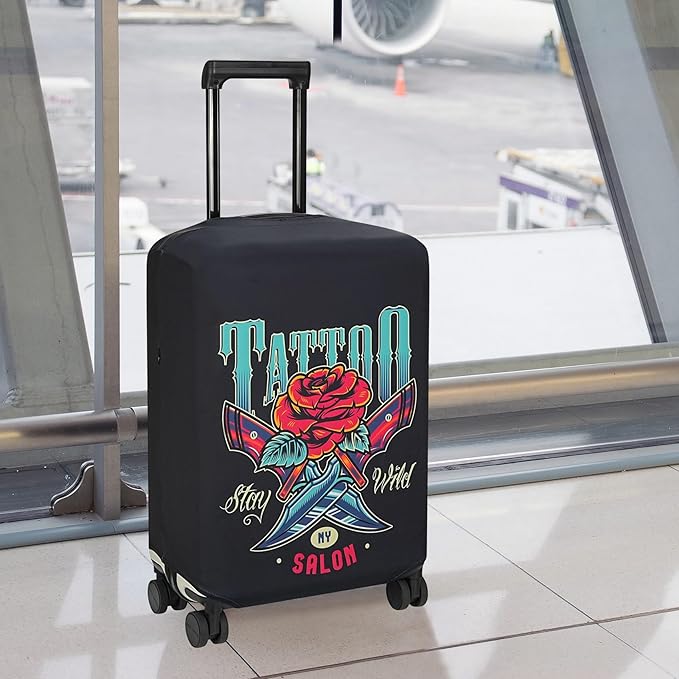 Explore Land Travel Luggage Cover Suitcase Protector Fits 27-30 Inch Case (Blade Rose, L)