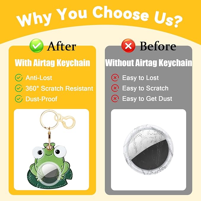 Leather Keychain for Airtag, Cute Protective Keychain Holder Compatible with Apple Air Tag,GPS Item Tracker Case Cover for Keys,Bags,Pets,Luggage(Frog)