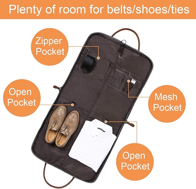 S-ZONE Carry on Garment Bag for Business Travel Canvas Leather Men Suit Cover