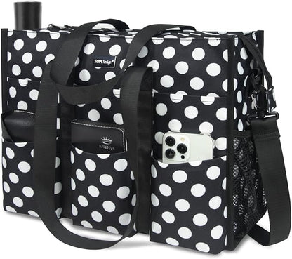 TOPDesign Utility Water Resistant Tote Bag with 22 Pockets, Top Zipper Closure & Thick Bottom Support, for Working Women
