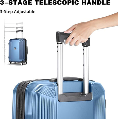 Luggage Sets 2 Piece, 20/28 Inch Lightweight Expandable PC Hardside Durable Suitcases with Spinner Wheels & TSA Lock, Blue