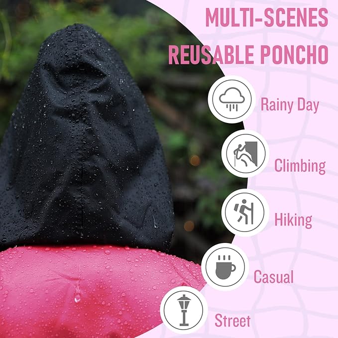 SaphiRose Unisex Rain Poncho Waterproof Raincoat Hooded for Adults Women with Pockets