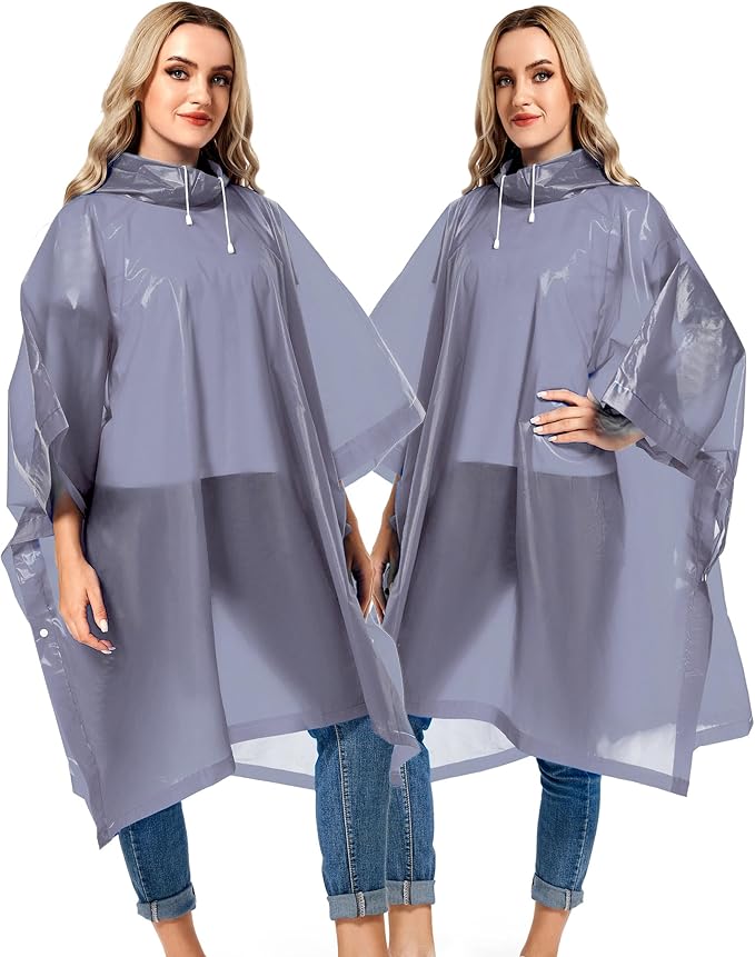 2 Pack Rain Ponchos for Adults Reusable - Raincoats Survival Emergency Heavy Duty Rain Coat with Drawstring Hood