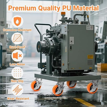 5 Inch Heavy Duty Casters - Industrial Casters with Upgraded Thickened Bracket Set of 4, Polyurethane Wheel Capacity up to 3500 lbs, Plate Swivel Caster Use for Indoor and Outdoor(4 Brake)
