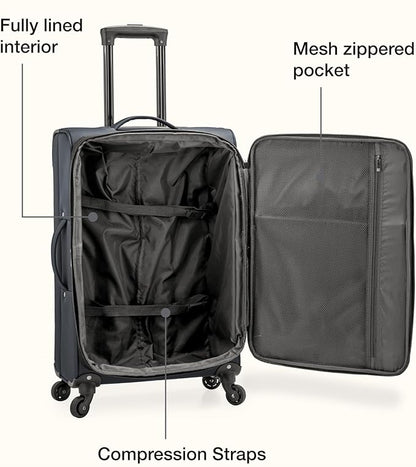 U.S. Traveler Anzio Softside Sturdy Ballistic Nylon Expandable Travel Suitcase Luggage with 4 Spinner Wheels, Teal, Checked-Large 30-Inch