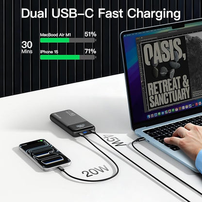 2025 Laptop Portable Charger Power Bank, 26800mAh 65W Compact USB C Laptop Power Bank, PD QC Fast Charging 3-Output Battery Pack for MacBook iPad Tablet Steam Deck iPhone 17 16 15 14 Samsung S24